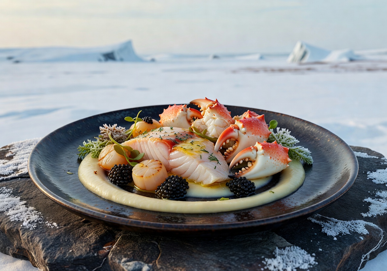 Arctic seafood gourmet plated dish