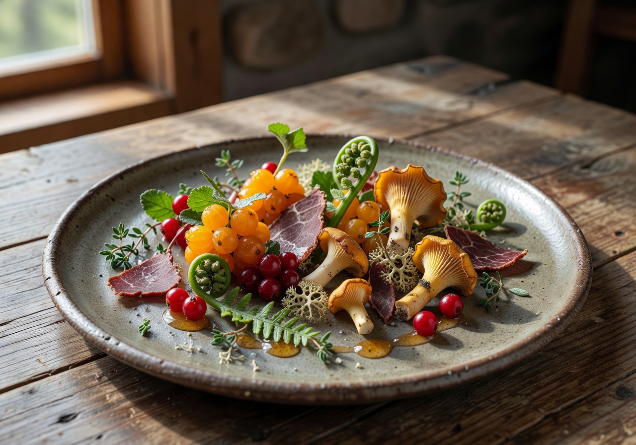 Foraged Nordic ingredients culinary plate