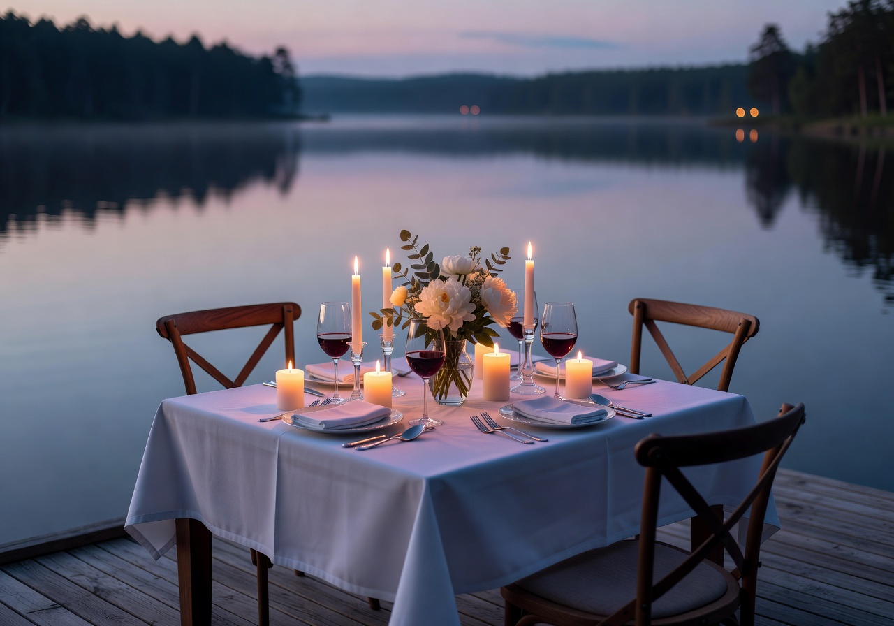Lakeside candlelit fine dining restaurant
