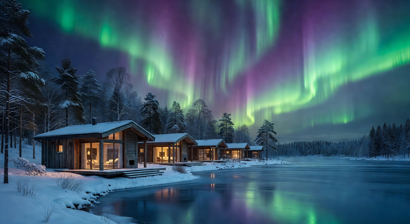Luxury Finland lakefront resort with Northern Lights