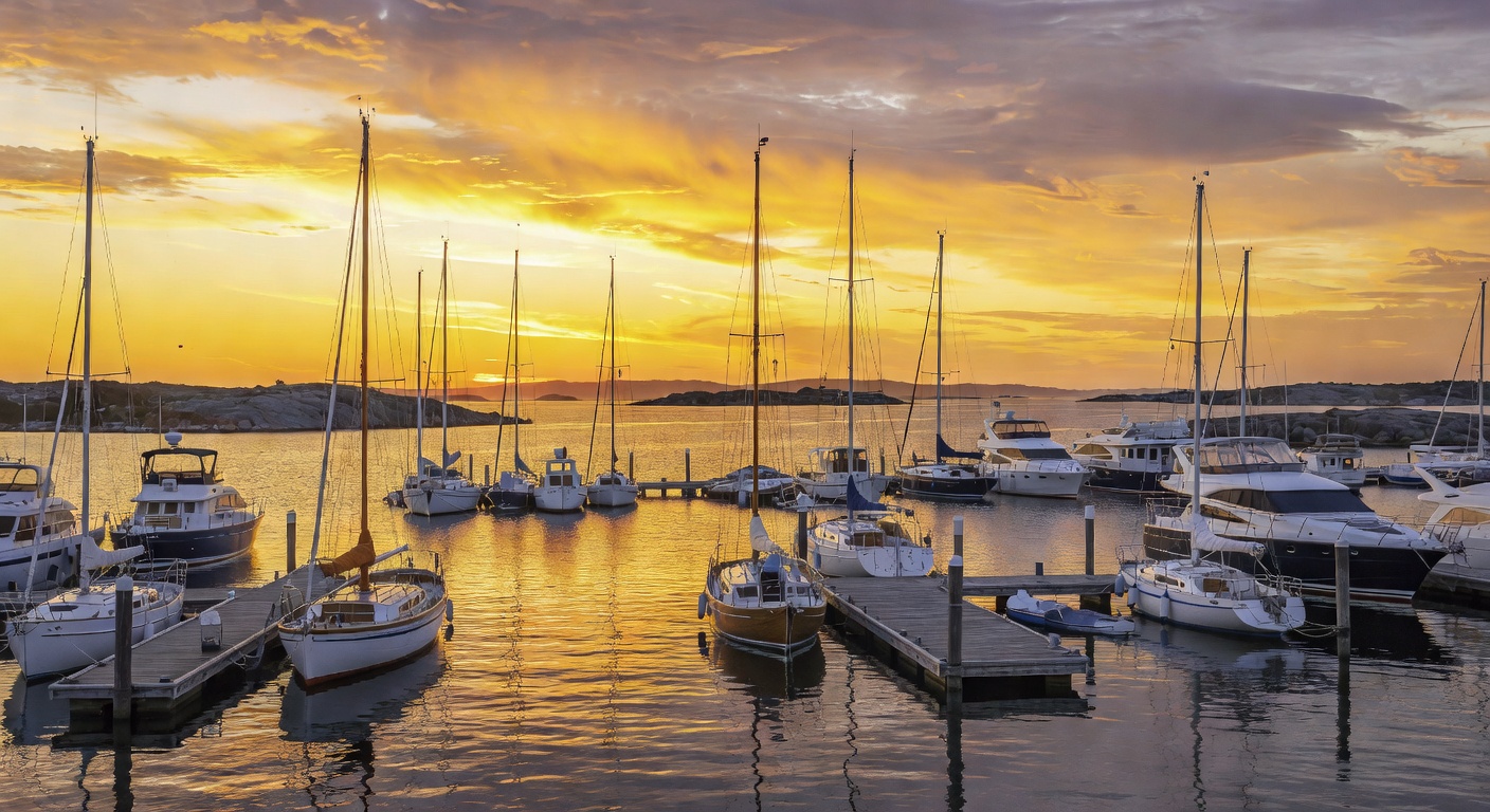 Mariehamn marina sunset Baltic harbor