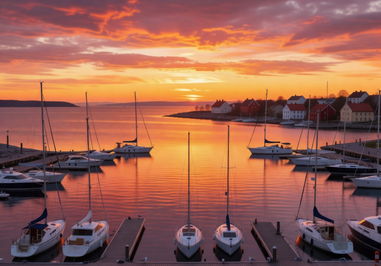 Mariehamn marina sunset oceanfront view