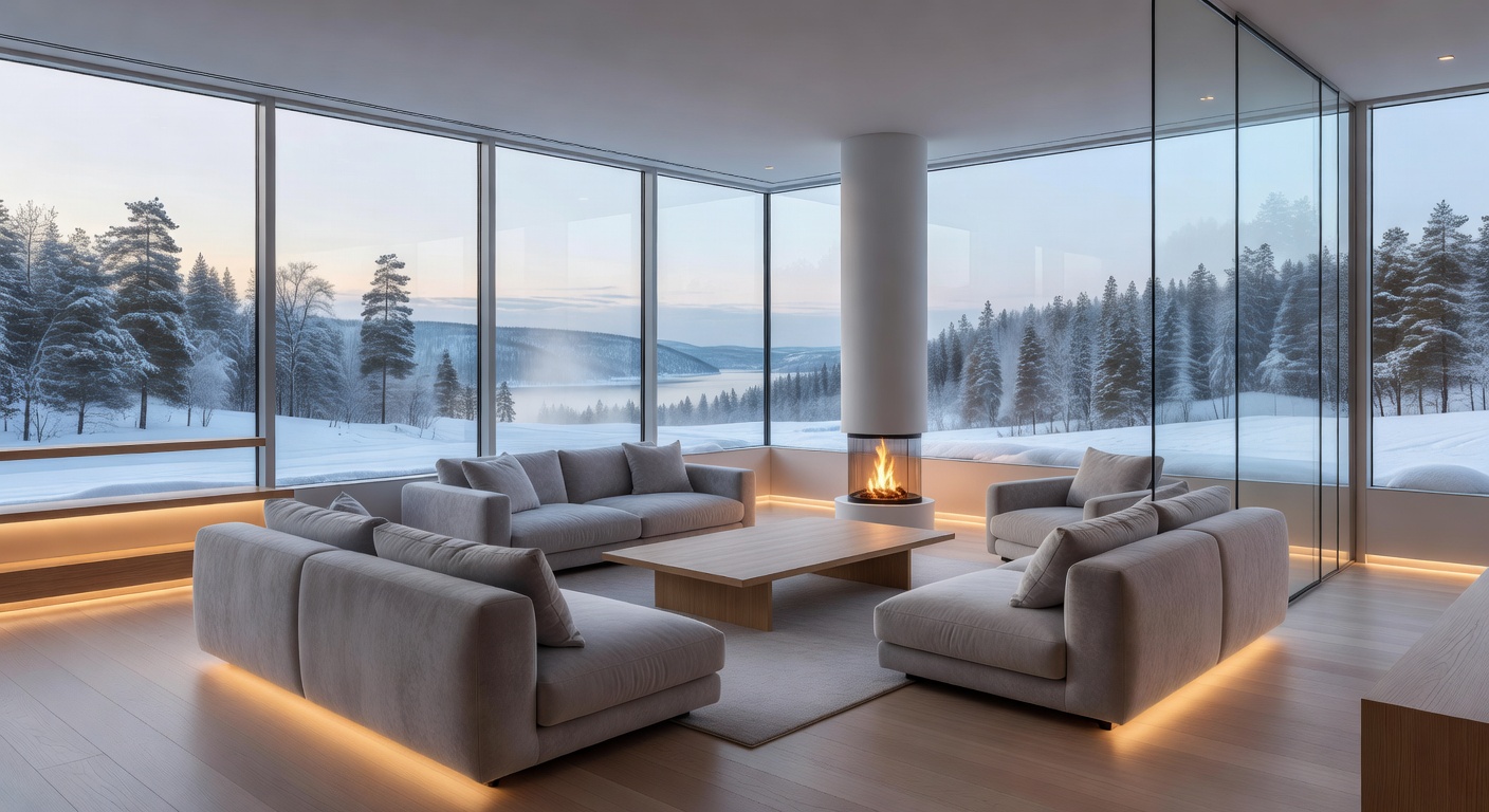 Panoramic luxury VIP glass suite Nordic interior