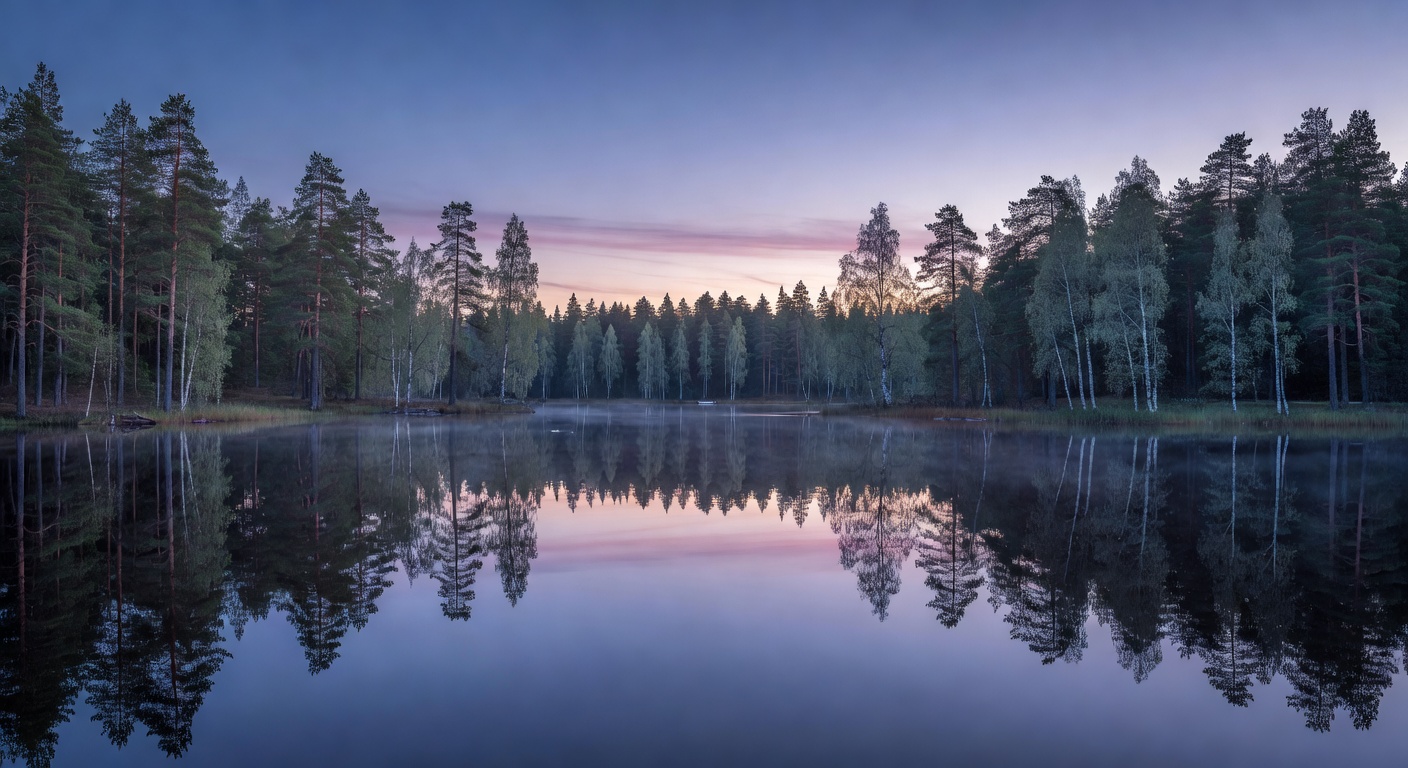 Saimaa lake forest twilight reflection