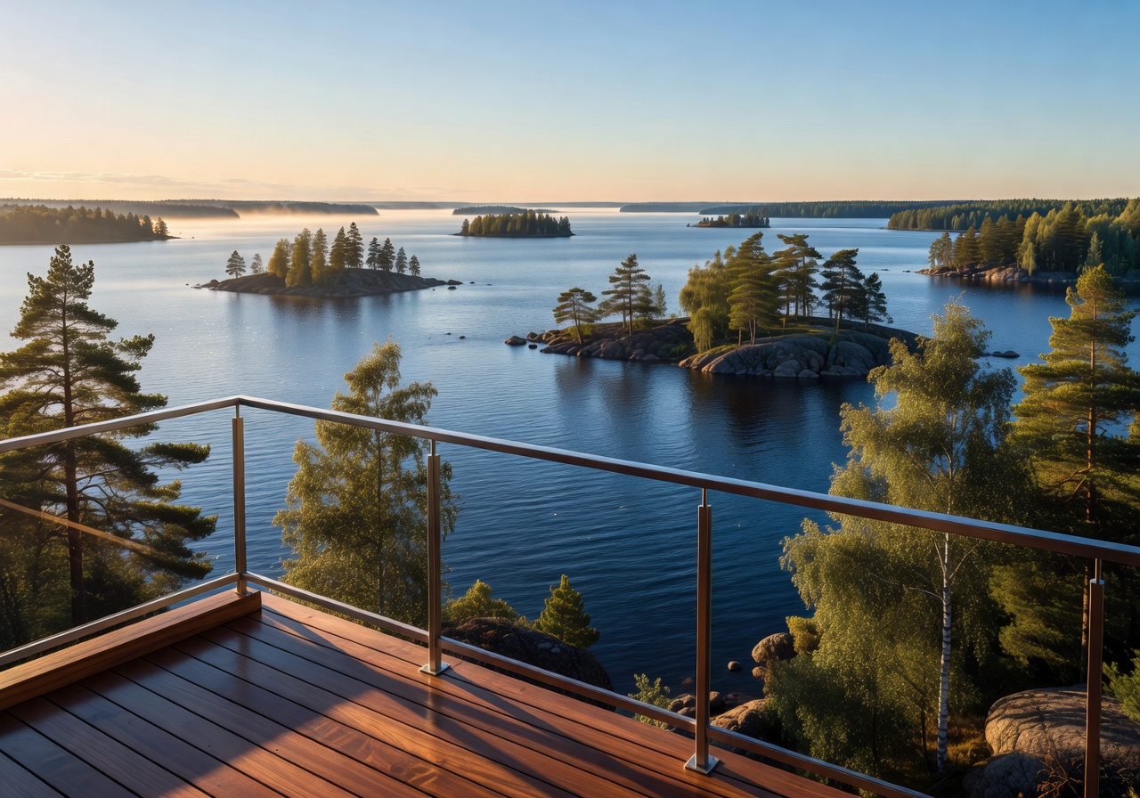 Saimaa lake panoramic view from luxury balcony
