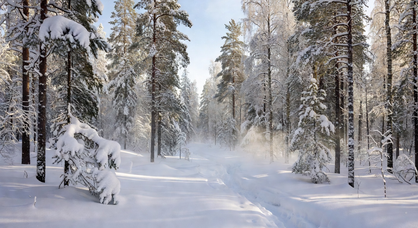 Snowy Finnish forest pristine winter scenery